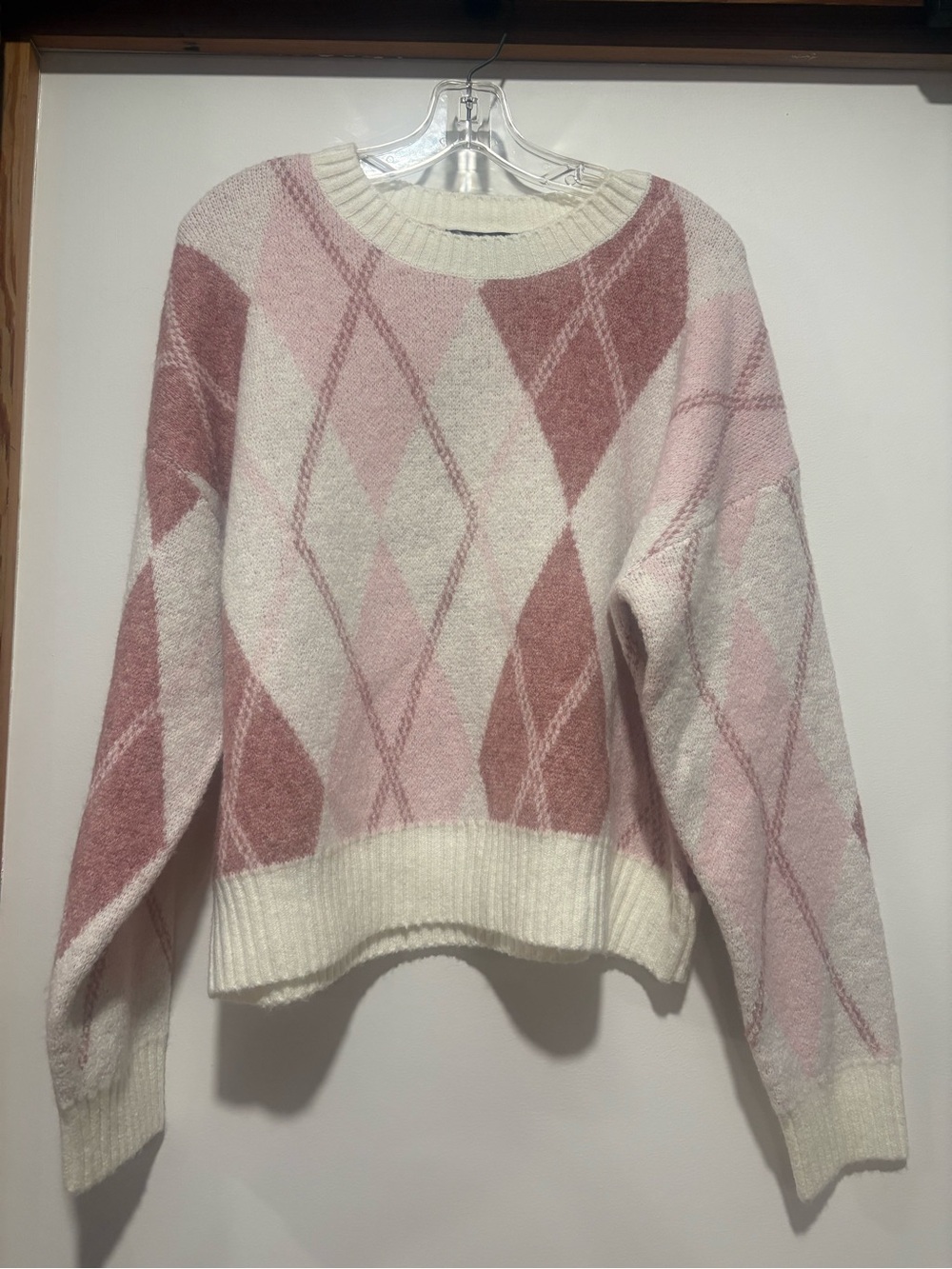 NWT Women's Pink Argyle Crewneck Sweater by Oak & Trellis